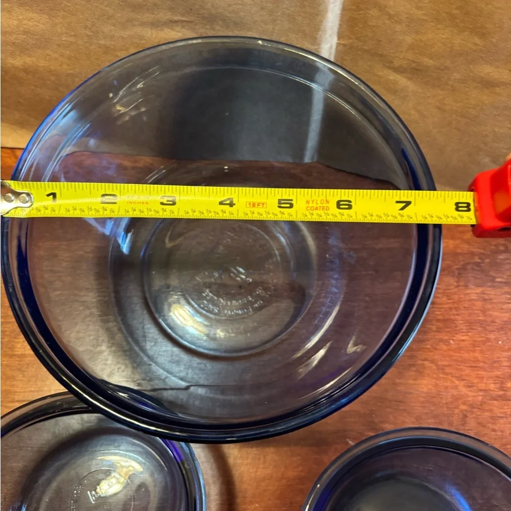 Anchor Hocking Set of Blue Glass Mixing Bowl and 2 prep bowls.